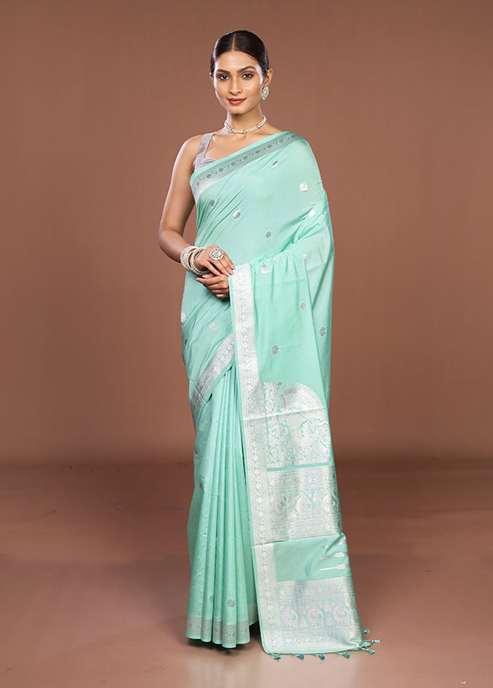 Blue Dupion Silk Saree With Blouse Piece