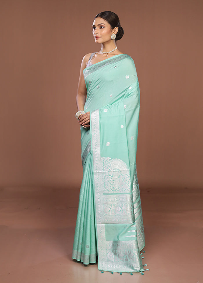 Blue Dupion Silk Saree With Blouse Piece