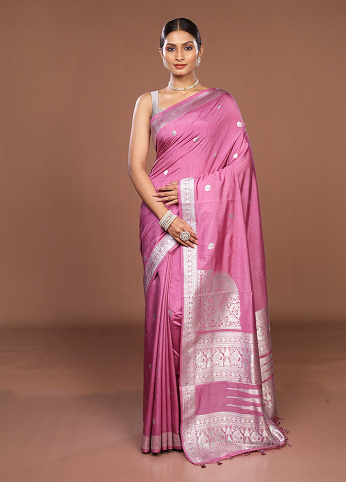 Purple Dupion Silk Saree With Blouse Piece