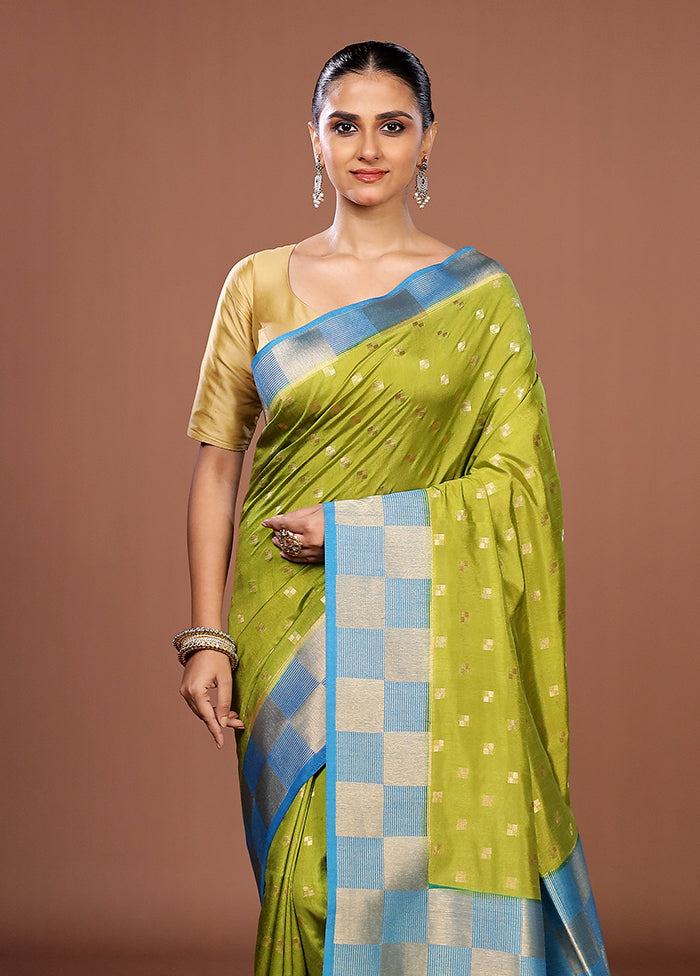 Green Dupion Silk Saree With Blouse Piece