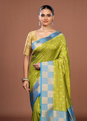 Green Dupion Silk Saree With Blouse Piece