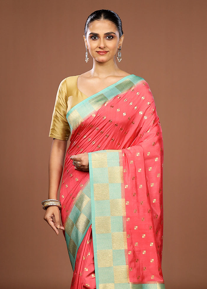 Pink Dupion Silk Saree With Blouse Piece