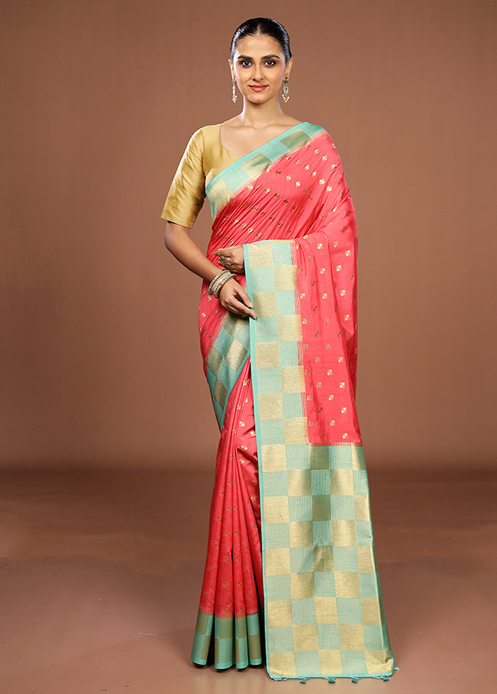 Pink Dupion Silk Saree With Blouse Piece