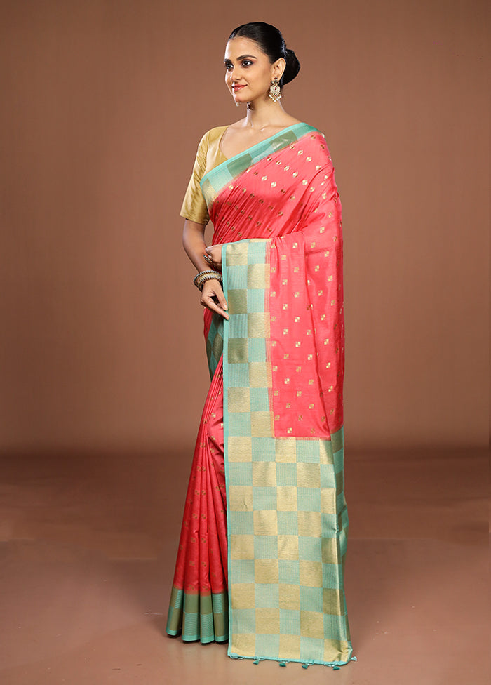 Pink Dupion Silk Saree With Blouse Piece