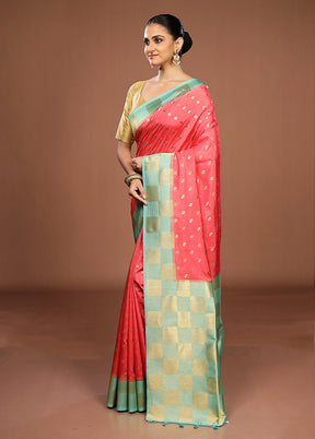 Pink Dupion Silk Saree With Blouse Piece