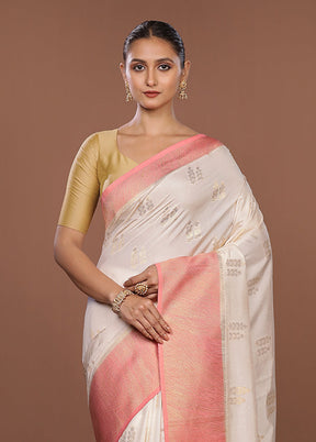 White Dupion Silk Saree With Blouse Piece
