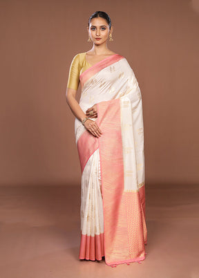 White Dupion Silk Saree With Blouse Piece