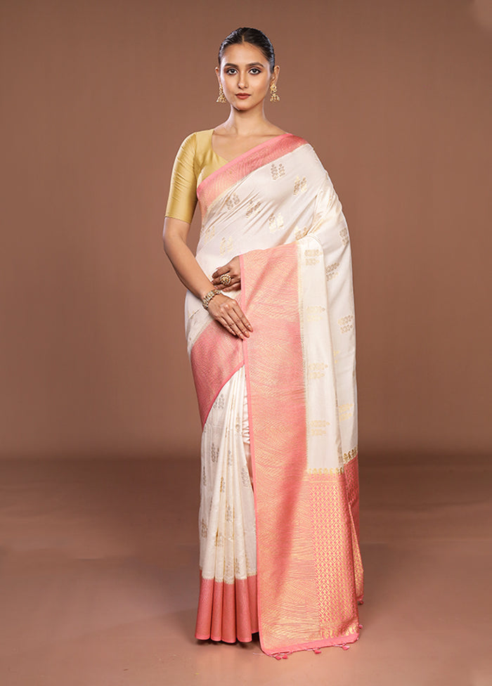 White Dupion Silk Saree With Blouse Piece