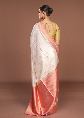 White Dupion Silk Saree With Blouse Piece