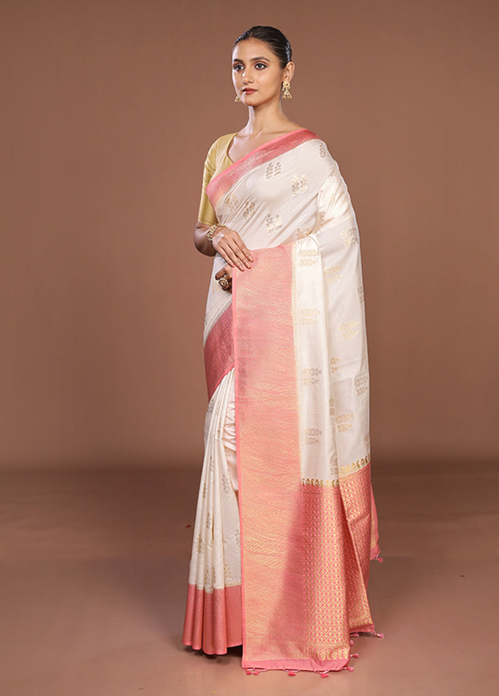 White Dupion Silk Saree With Blouse Piece