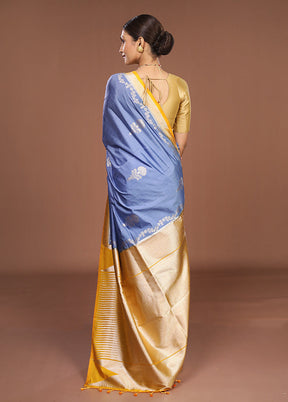 Blue Dupion Silk Saree With Blouse Piece