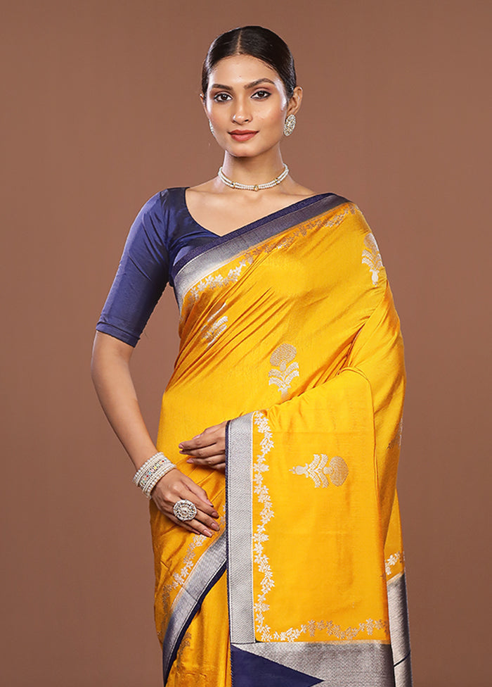 Yellow Dupion Silk Saree With Blouse Piece
