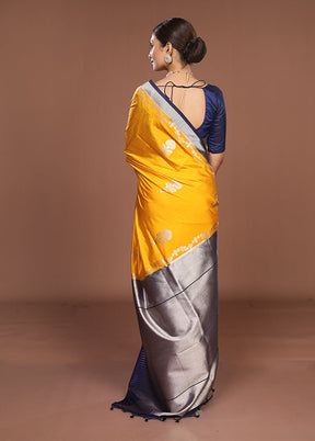 Yellow Dupion Silk Saree With Blouse Piece