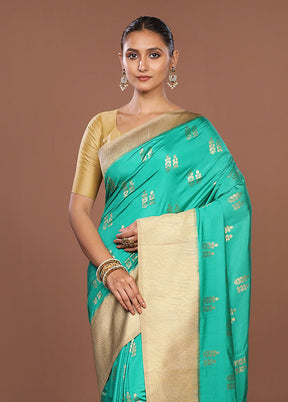 Green Dupion Silk Saree With Blouse Piece