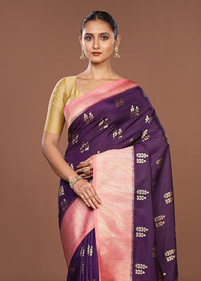 Blue Dupion Silk Saree With Blouse Piece
