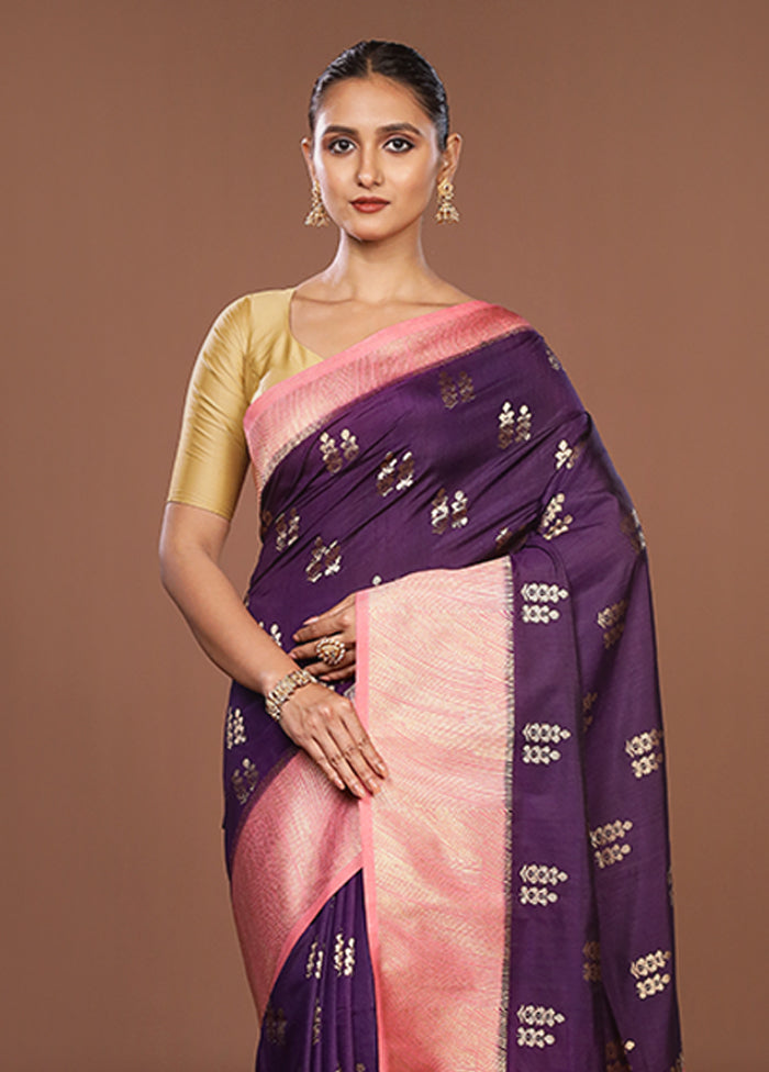 Blue Dupion Silk Saree With Blouse Piece