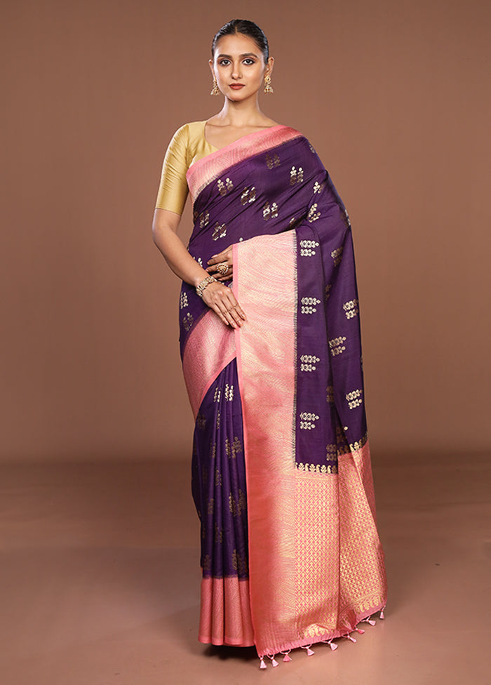 Blue Dupion Silk Saree With Blouse Piece