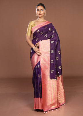 Blue Dupion Silk Saree With Blouse Piece