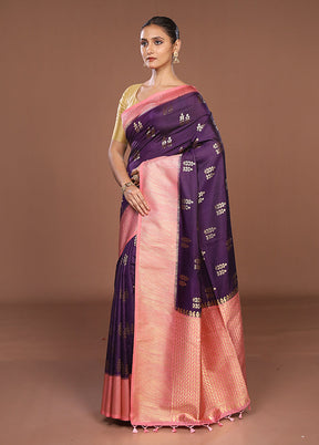 Blue Dupion Silk Saree With Blouse Piece