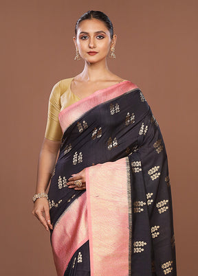Black Dupion Silk Saree With Blouse Piece