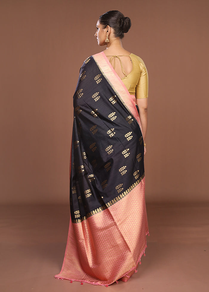 Black Dupion Silk Saree With Blouse Piece