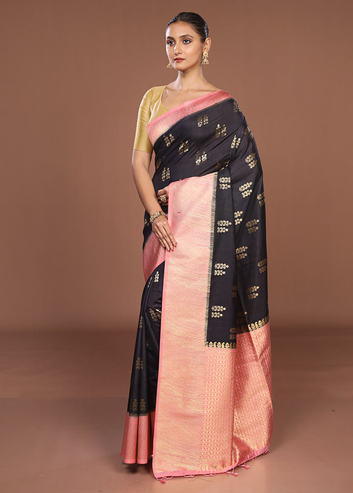 Black Dupion Silk Saree With Blouse Piece