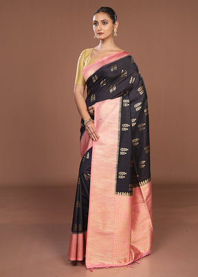 Black Dupion Silk Saree With Blouse Piece