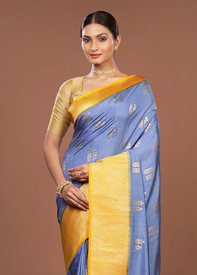 Blue Dupion Silk Saree With Blouse Piece