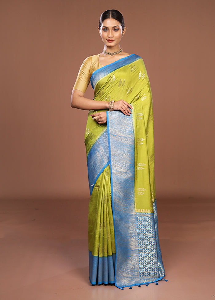 Green Dupion Silk Saree With Blouse Piece