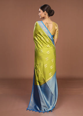 Green Dupion Silk Saree With Blouse Piece