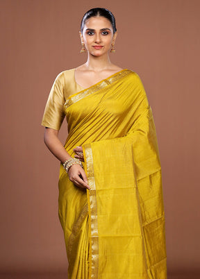 Yellow Dupion Silk Saree With Blouse Piece