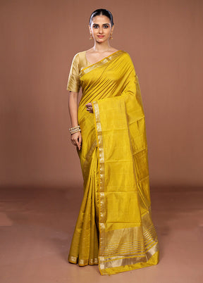 Yellow Dupion Silk Saree With Blouse Piece