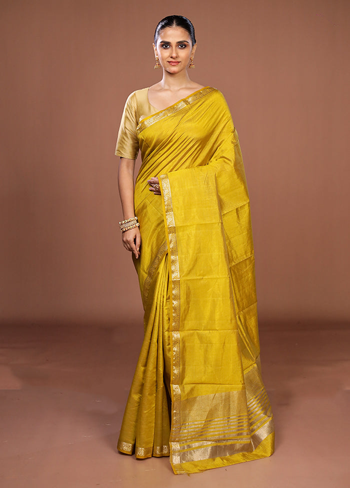 Yellow Dupion Silk Saree With Blouse Piece