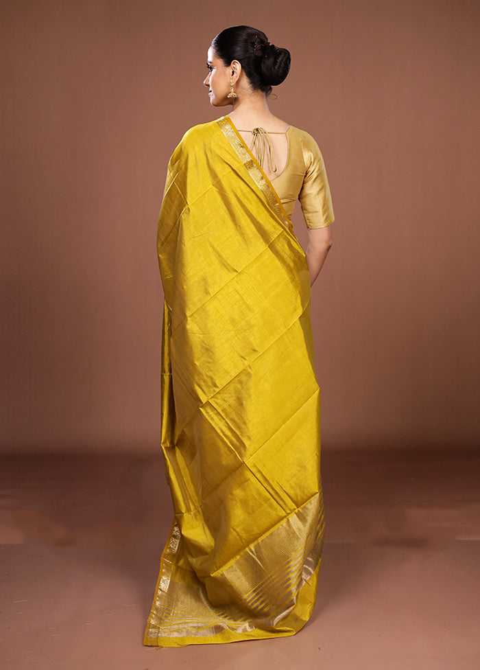 Yellow Dupion Silk Saree With Blouse Piece
