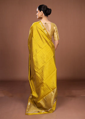 Yellow Dupion Silk Saree With Blouse Piece