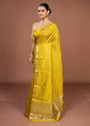 Yellow Dupion Silk Saree With Blouse Piece