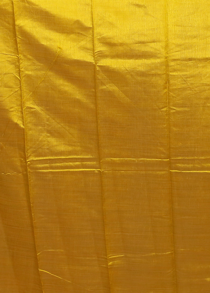 Yellow Dupion Silk Saree With Blouse Piece