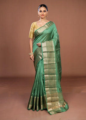 Green Dupion Silk Saree With Blouse Piece