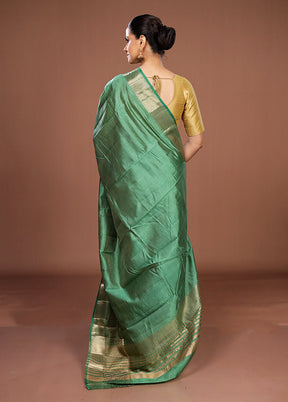 Green Dupion Silk Saree With Blouse Piece