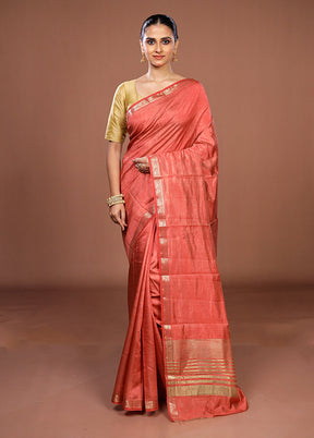 Peach Dupion Silk Saree With Blouse Piece