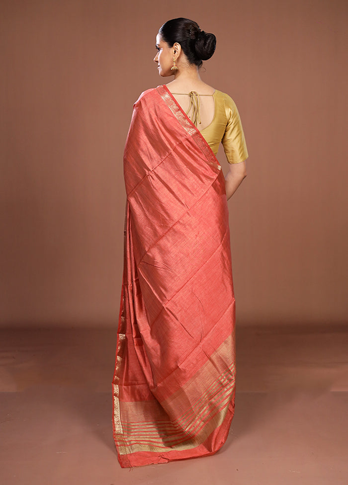 Peach Dupion Silk Saree With Blouse Piece