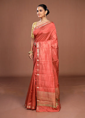 Peach Dupion Silk Saree With Blouse Piece