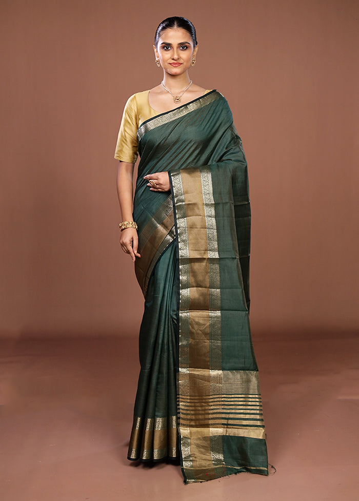 Green Dupion Silk Saree With Blouse Piece