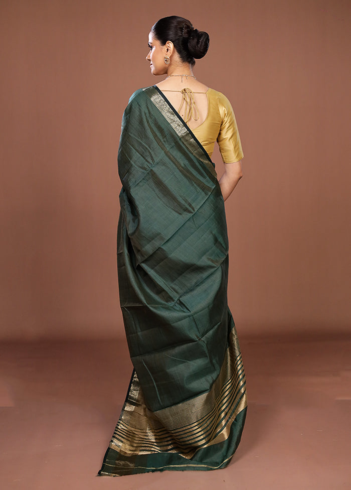 Green Dupion Silk Saree With Blouse Piece