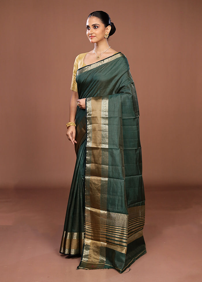 Green Dupion Silk Saree With Blouse Piece