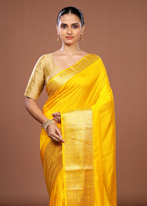 Yellow Dupion Silk Saree With Blouse Piece