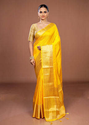 Yellow Dupion Silk Saree With Blouse Piece