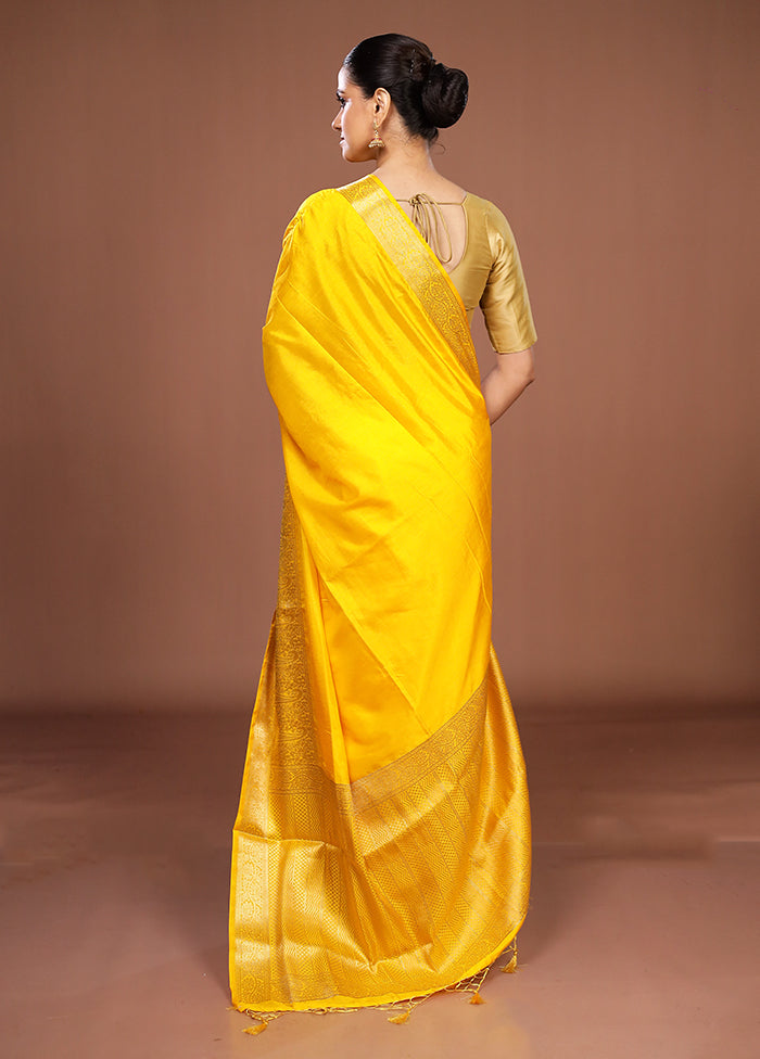 Yellow Dupion Silk Saree With Blouse Piece