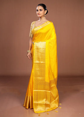 Yellow Dupion Silk Saree With Blouse Piece