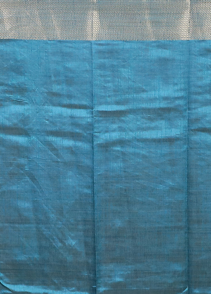 Blue Dupion Silk Saree With Blouse Piece